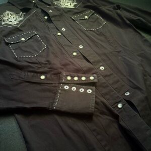 Roper Denver Colorado medium Western Shirt‎ Long Sleeves Fitted black cotton